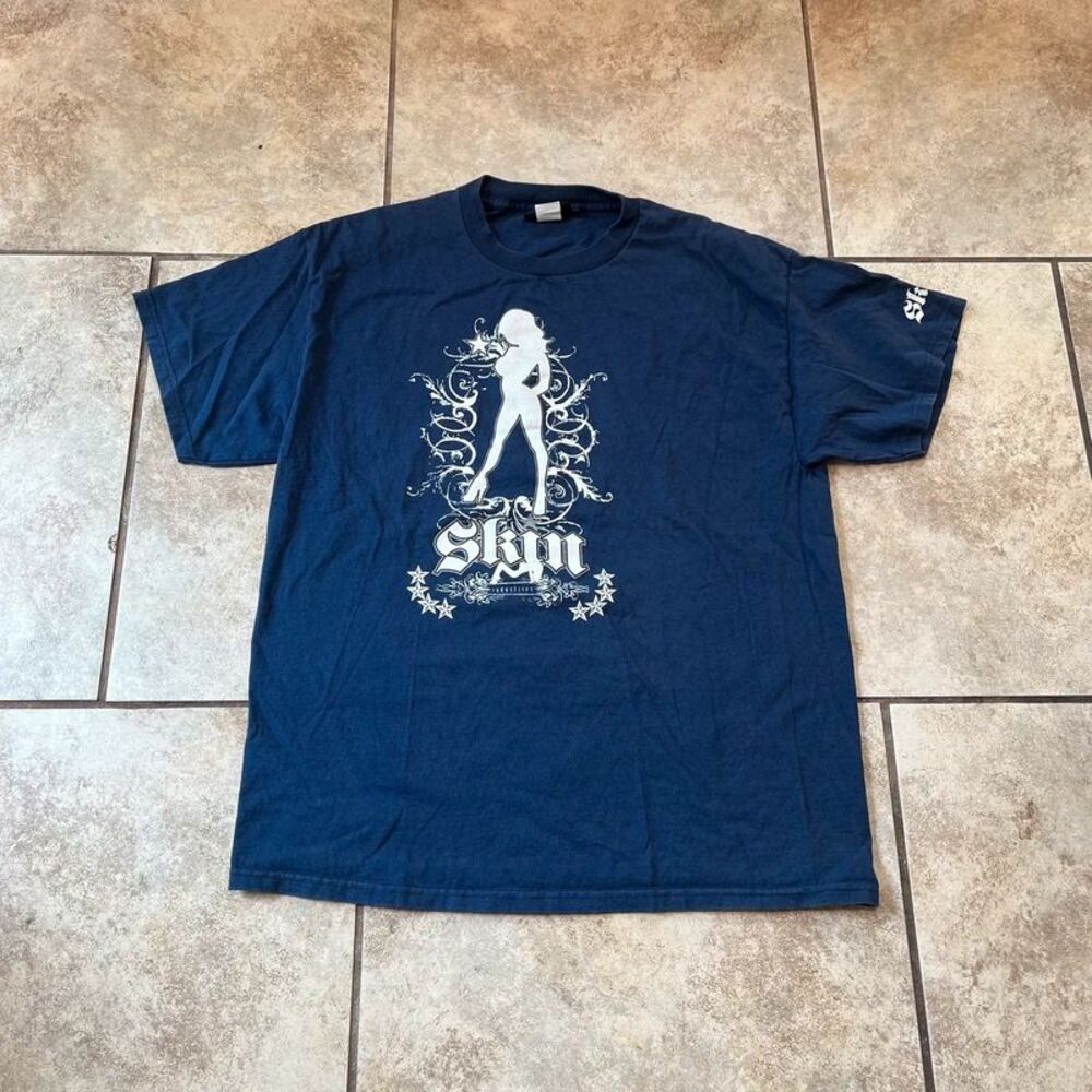 Vintage Y2K Skin Industries Graphic T-Shirt Navy Blue size L